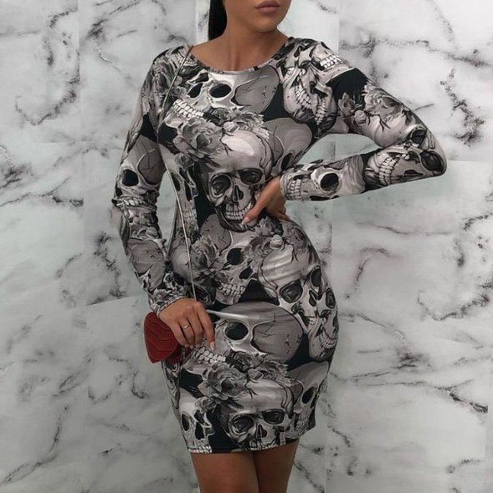 Skull Print Bodycon Dress